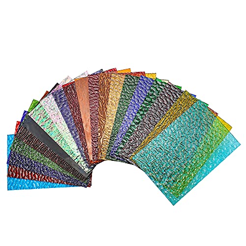 MaxGrain 20 Sheets Rainbow Transparent Stained Glass Sheets Variety Textured Cathedral Art Glass Packs for Crafts and Mosaic Making, 6x4 inch