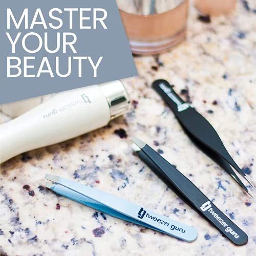 Tweezer Guru Tweezers for Eyebrows - 1 Pack Slant Tip Professional Stainless Steel Eyebrow Tweezers for Women & Men - Great Precision on Brow, Facial Hair & Ingrown Hair (Bright Pink)