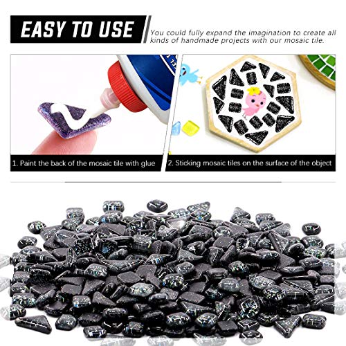 Swpeet 1 Pound Black Shine Crystal Series Mosaic Tiles Assortment Kit, Square and Triangle Genuine Mosaic Tiles Glitter Crystal Mosaic Perfect for Home Decoration Crafts