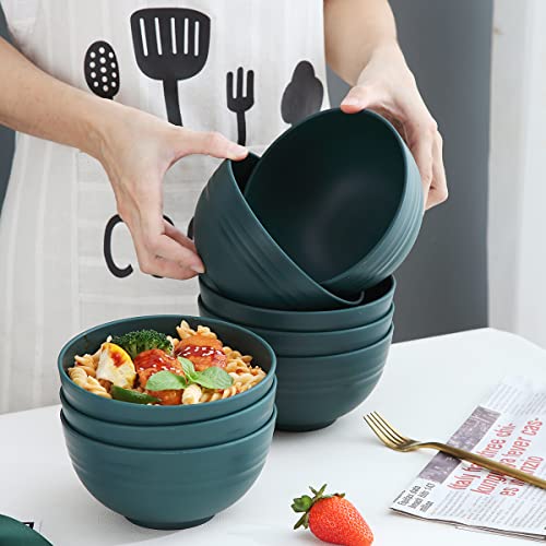 Kyraton Plastic Cereal Bowls 8 Pieces 26 oz, Unbreakable And Reusable Light Weight Bowl For Rice Noodle Soup Snack Salad Fruit BPA Free Dishwasher Safe (Dark Green)