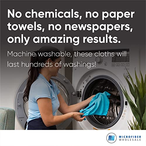 Microfiber Glass Cleaning Cloths | Streak Free Windows & Mirrors | Lint Free Towels | Car Windows Wipes | Polishing Rags | Machine Wash- Blue, Green (8 Pack)