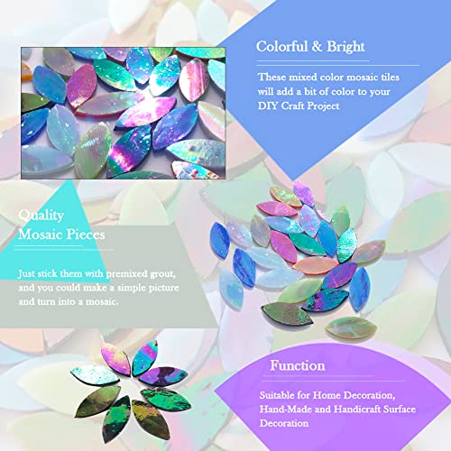 LITMIND 120 Pieces Leaf Iridescent Glass Mosaic Tiles for Crafts, Precut Rainbow Stained Glass Petals Kit, Mosaic Making Supplies, Stained Glass Craft Flowers Leaves