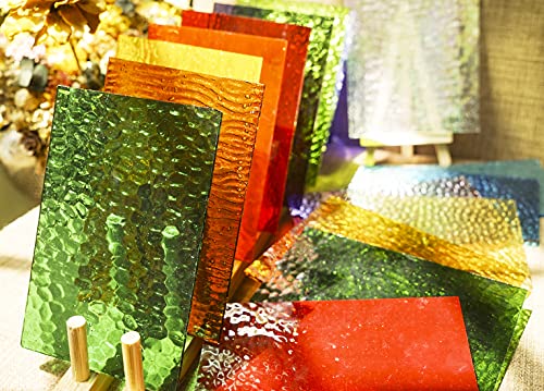 MaxGrain 20 Sheets Rainbow Transparent Stained Glass Sheets Variety Textured Cathedral Art Glass Packs for Crafts and Mosaic Making, 6x4 inch