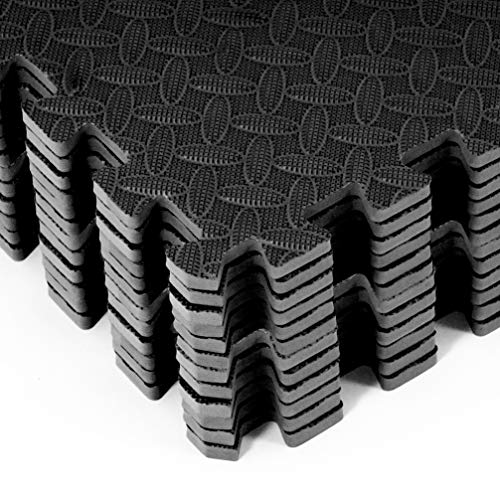 ProsourceFit Puzzle Exercise Mat ½”, EVA Foam Interlocking Tiles Protective Flooring for Gym Equipment and Cushion for Workouts, Black 144 Square Feet 36 Tiles