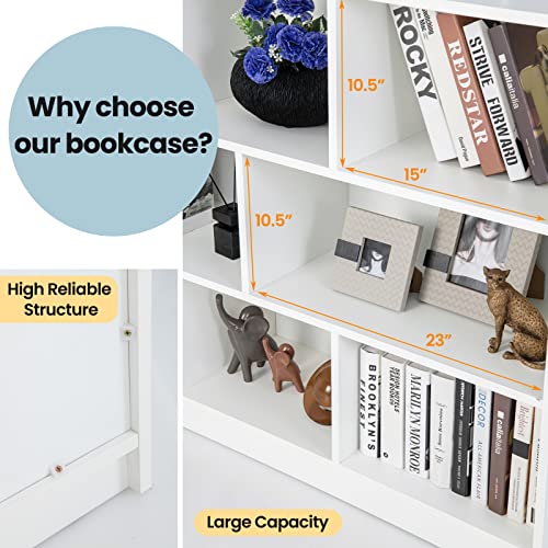 Giantex 8 Cube Bookcase, Freestanding 3-Tier Open Bookshelf, Modern Storage Display Cabinet, Wood Cube Stoarge Organizer for Living Room, Kid’s Room, White