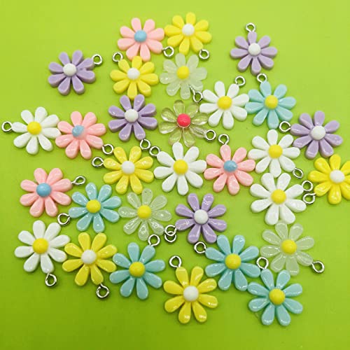 30Pcs Daisy Flower Pendant Charms Colorful Resin Jewelry Making Ornament DIY Pendant Making Charm for Bracelet Necklace Earrings Keychain Craft