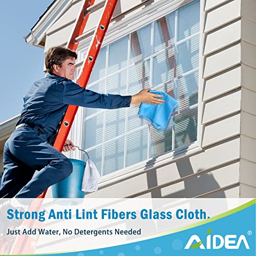 AIDEA Microfiber Glass Cleaning Cloths-8PK, Lint Free Streak Free, Quickly Clean Windows, Glass, Mirrors, Windshields, Stainless Steel, Blue-14”×16”