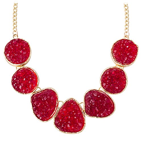 Jane Stone Fashion Drusy Stone Bead Statement Necklace Bib Choker Sparkly Jewelry (Red)