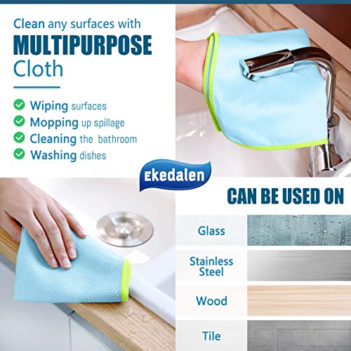 Microfiber Lint Free Cloth Streak Free Miracle Cleaning Cloths Esay Clean Glass Polishing Windows Mirrors Kitchen Household Reusable Cleaning Rags, Pack of 8
