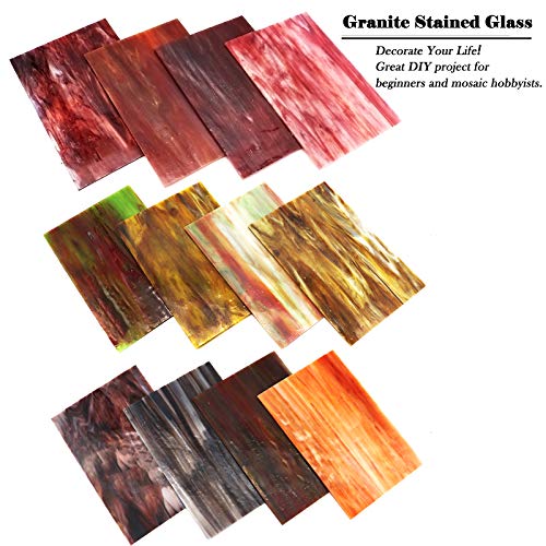 LITMIND 12 Pack Variety Stained Glass Sheets Pack, 4 x 6 inch Mosaic Glass Tiles for Crafts, Art Glass Pack, Assorted Granite Colors and Marble Textures(Opaque/Smooth) - Texture Mixed