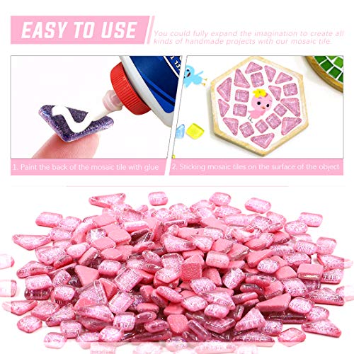 Swpeet 1 Pound Pink Shine Crystal Series Mosaic Tiles Assortment Kit, Square and Triangle Genuine Mosaic Tiles Glitter Crystal Mosaic Perfect for Home Decoration Crafts