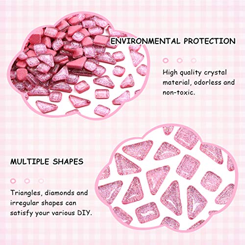 Swpeet 1 Pound Pink Shine Crystal Series Mosaic Tiles Assortment Kit, Square and Triangle Genuine Mosaic Tiles Glitter Crystal Mosaic Perfect for Home Decoration Crafts