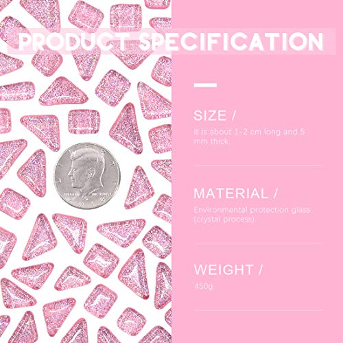 Swpeet 1 Pound Pink Shine Crystal Series Mosaic Tiles Assortment Kit, Square and Triangle Genuine Mosaic Tiles Glitter Crystal Mosaic Perfect for Home Decoration Crafts