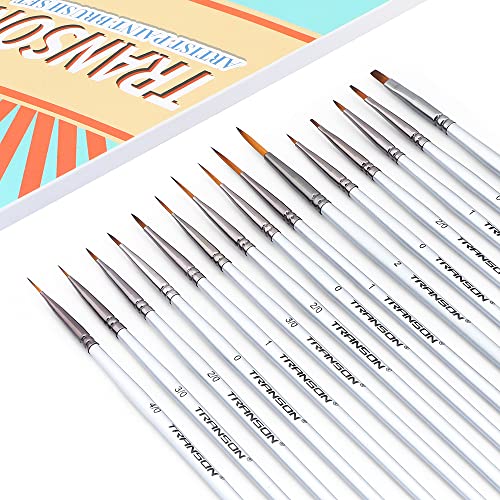 Transon Fine Detail Paint Brush Set 15pcs for Miniature Models Craft Painting Body Painting with Acrylic Gouache Watercolor Tempera and Oil Paint
