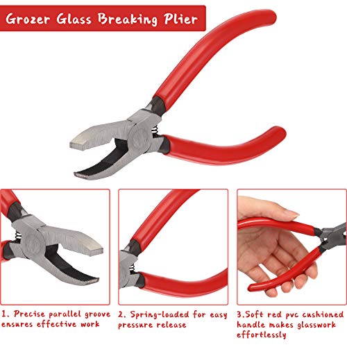 8 Pieces Glass Mosaic Cutter Kits, Including Wheeled Glass Tile Nipper, Glass Running Plier, Breaking Plier, Hex Wrench and Pencil Style Oil Feed Glass Cutting Tool, 2 Blades and Oil Dispenser