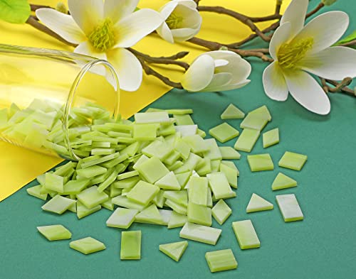 Multi-Color Options, Lanyani 200 Pieces Glass Mosaic Tiles for Crafts,4 Shapes Mixed Colorful Glass Tiles Tiffany Stained Glass Pieces for Mosaic,Chartreuse Green