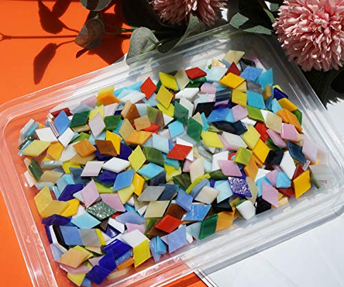 Lanyani Diamond Glass Mosaic Tiles Pieces Stained Glass for Crafts, Mixed Bright Colors and Patterns, 500g/1.1lb