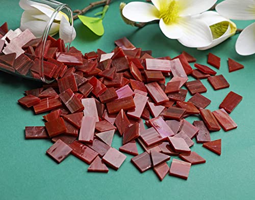 Lanyani Glass Mosaic Tiles for Art Crafts,4 Shapes Mixed Tiffany Stained Glass Pieces,200 Pieces (Red-1)
