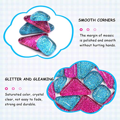 Swpeet 1 Pound Mixed Colors Shine Crystal Series Mosaic Tiles Assortment Kit, Square and Triangle Genuine Mosaic Tiles Glitter Crystal Mosaic Perfect for Home Decoration Crafts