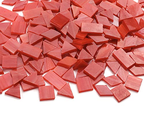 Lanyani Glass Mosaic Tiles for Art Crafts,4 Shapes Mixed Colorful Glass Tiles Tiffany Stained Glass Pieces,200 Pieces,Square/Rectangle/Diamond/Triangle,Orange-Red