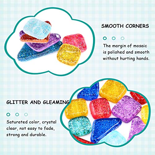 Swpeet 1 Pound Mixed Colors Shine Crystal Series Mosaic Tiles Assortment Kit, Square and Triangle Genuine Mosaic Tiles Glitter Crystal Mosaic Perfect for Home Decoration Crafts - Mosaic Tiles C