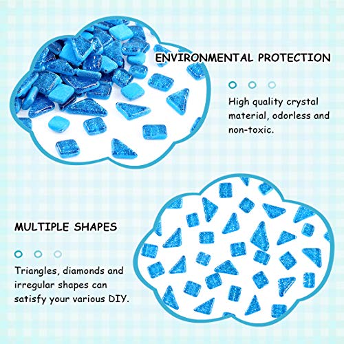 Swpeet 1 Pound Seablue Shine Crystal Series Mosaic Tiles Assortment Kit, Square and Triangle Genuine Mosaic Tiles Glitter Crystal Mosaic Perfect for Home Decoration Crafts - Mosaic Tiles V