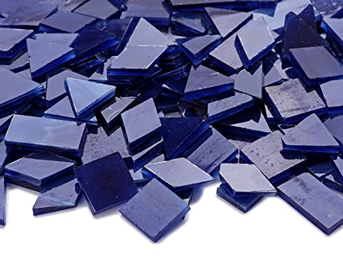Lanyani Glass Mosaic Tiles for Art Crafts,4 Shapes Mixed Tiffany Stained Glass Pieces,200 Pieces (Blue-1)