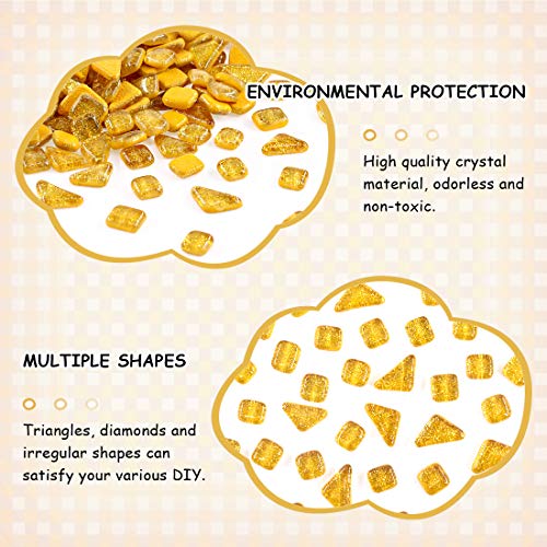 Swpeet 1 Pound Orange Shine Crystal Series Mosaic Tiles Assortment Kit, Square and Triangle Genuine Mosaic Tiles Glitter Crystal Mosaic Perfect for Home Decoration Crafts Supply