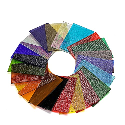 MaxGrain 20 Sheets Rainbow Transparent Stained Glass Sheets Variety Textured Cathedral Art Glass Packs for Crafts and Mosaic Making, 6x4 inch