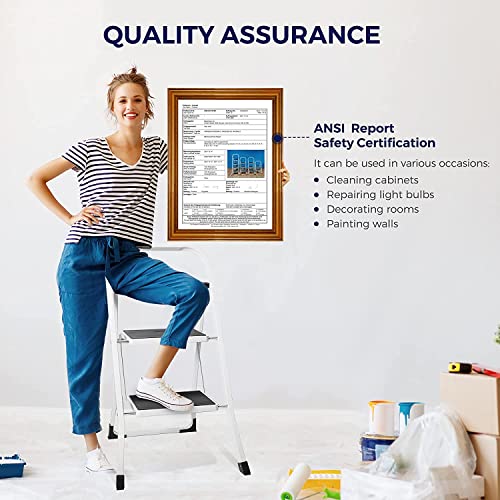 DELXO Step Ladder Folding Step Stool 4 Step Ladder with Handrails Heavy Duty Steel Sturdy Wide Pedal Lightweight Anti-Slip Portable & Collapsible Stool Folding Ladder Kitchen Step Stool - 350 lbs