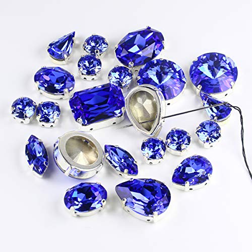 DONGZHOU Sew On Rhinestones Fancy Stone with Setting Sew on Rhinestone Metal Setting Sewing Claw Rhinestone Mixed Shapes Sew On Glass Gems for Jewelry, Clothes, Costume, Shoes,Dress, Garments