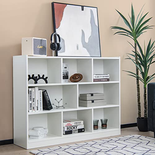 Giantex 8 Cube Bookcase, Freestanding 3-Tier Open Bookshelf, Modern Storage Display Cabinet, Wood Cube Stoarge Organizer for Living Room, Kid’s Room, White