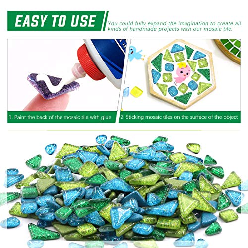 Swpeet 1 Pound Mixed Colors Shine Crystal Series Mosaic Tiles Assortment Kit, Square and Triangle Genuine Mosaic Tiles Glitter Crystal Mosaic Perfect for Home Decoration Crafts