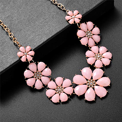 LUX ACCESSORIES Xmas Christmas Holiday Goldtone Baby Pink Flowers Bib Statement Chain Necklace