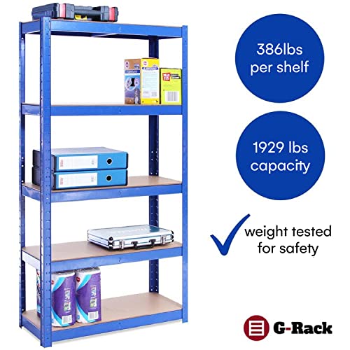 Garage Shelving Units: 59” x 30” x 12” | Heavy Duty Racking Shelves for Storage - 2 Bay, Blue 5 Tier (386lbs Per Shelf), 1929lbs Capacity | 5 Year Warranty