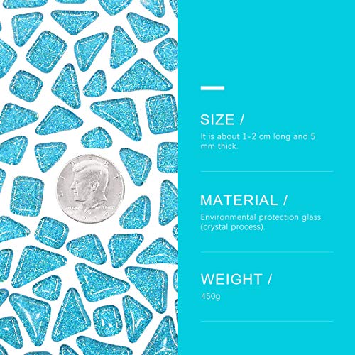 Swpeet 1 Pound Peacock Green Shine Crystal Series Mosaic Tiles Assortment Kit, Square and Triangle Genuine Mosaic Tiles Glitter Crystal Mosaic Perfect for Home Decoration Crafts