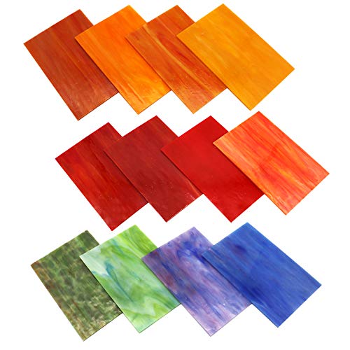 LITMIND 12 Sheets Variety Stained Glass Sheets Pack, 4 x 6 inch Mosaic Glass Tiles for Crafts, Art Glass Pack, Assorted Colors and Patterns(Opaque/Smooth)