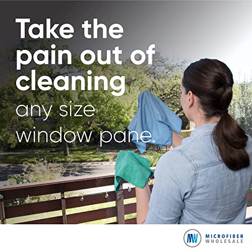 Microfiber Glass Cleaning Cloths | Streak Free Windows & Mirrors | Lint Free Towels | Car Windows Wipes | Polishing Rags | Machine Wash- Blue, Green (8 Pack)