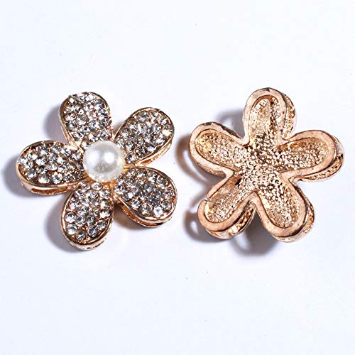 50PC 0.9inch 23mm Gold Metal Pearl Flower Shape Crystal Rhinestone Buttons Embellishment with Flatback for Headbands Hair Accessories Flower Center Bouquet