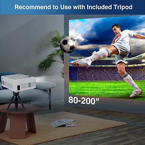Mini WiFi Bluetooth Projector (with Tripod), Full HD 1080P Supported Outdoor Projector, Full HD True Movie Projector, Compatible with TV Stick, iOS, Android, PS5, HDMI, USB, Vecupou