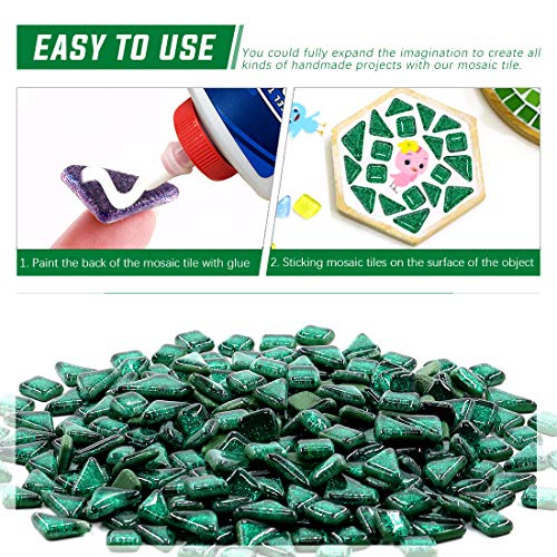 Swpeet 1 Pound Deep Green Shine Crystal Series Mosaic Tiles Assortment Kit, Square and Triangle Genuine Mosaic Tiles Glitter Crystal Mosaic Perfect for Home Decoration Crafts