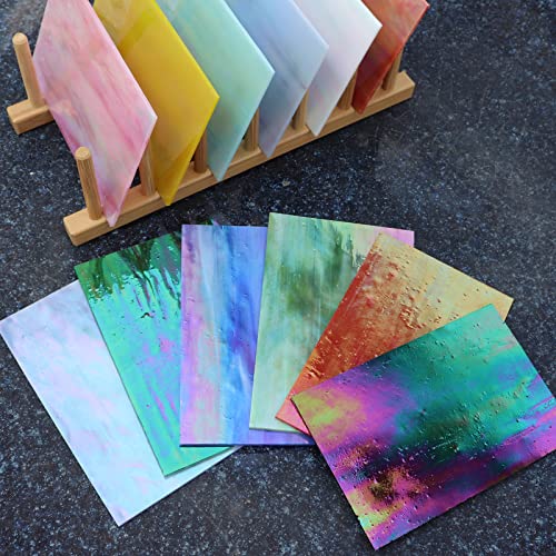 LITMIND 12 Sheets Iridescent Stained Glass Sheets, 4x6 inch Iridescent Glass Mosaic Tiles for Crafts, Art Glass Kit, Stained Glass Supplies (Opaque/Iridescent Mix)