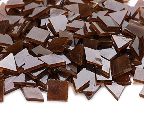 Lanyani Glass Mosaic Tiles for Art Crafts,4 Shapes Mixed Tiffany Stained Glass Pieces,200 Pieces (Honey)