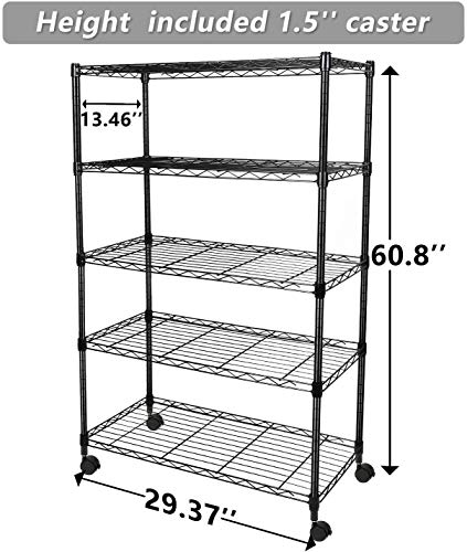 YSSOA Heavy Duty 5-Shelf Shelving Unit, 30" W x 14" D x 61" H, 5 Tier, Black, 1 Pack, 1 Pack