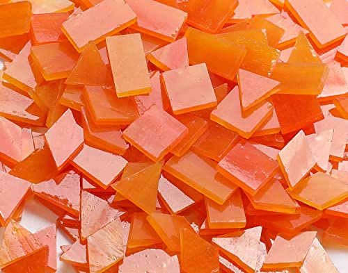 Lanyani Glass Mosaic Tiles for Art Crafts,4 Shapes Mixed Tiffany Stained Glass Pieces,200 Pieces (Orange)