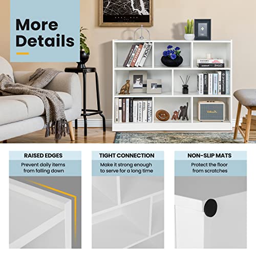 Giantex 8 Cube Bookcase, Freestanding 3-Tier Open Bookshelf, Modern Storage Display Cabinet, Wood Cube Stoarge Organizer for Living Room, Kid’s Room, White