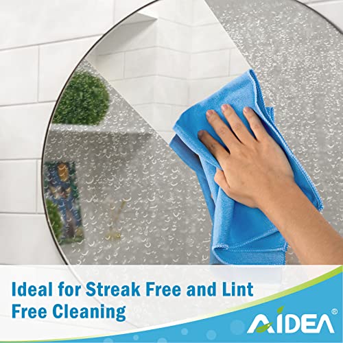 AIDEA Microfiber Glass Cleaning Cloths-8PK, Lint Free Streak Free, Quickly Clean Windows, Glass, Mirrors, Windshields, Stainless Steel, Blue-14”×16”