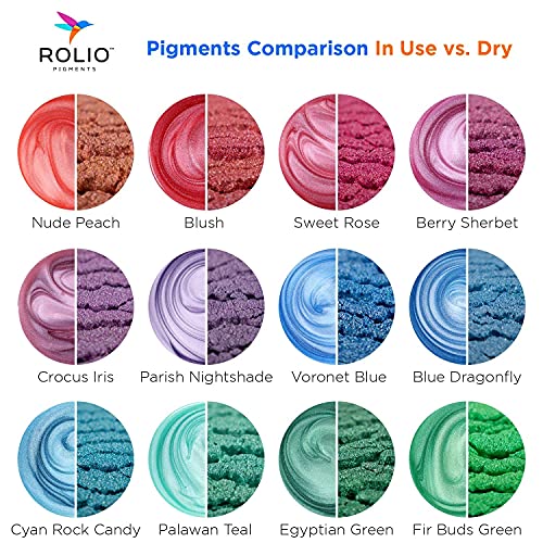 Rolio - Mica Powder - 24 Jars of Pearlescent Color Pigment for Paint, Dye, Soap Making, Nail Polish, Epoxy Resin, Candle Making, Bath Bombs, Slime - Pastel Set