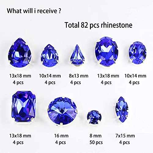 DONGZHOU Sew On Rhinestones Fancy Stone with Setting Sew on Rhinestone Metal Setting Sewing Claw Rhinestone Mixed Shapes Sew On Glass Gems for Jewelry, Clothes, Costume, Shoes,Dress, Garments