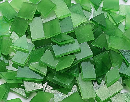 Lanyani Glass Mosaic Tiles for Art Crafts,4 Shapes Mixed Tiffany Stained Glass Pieces,200 Pieces (Green-1)